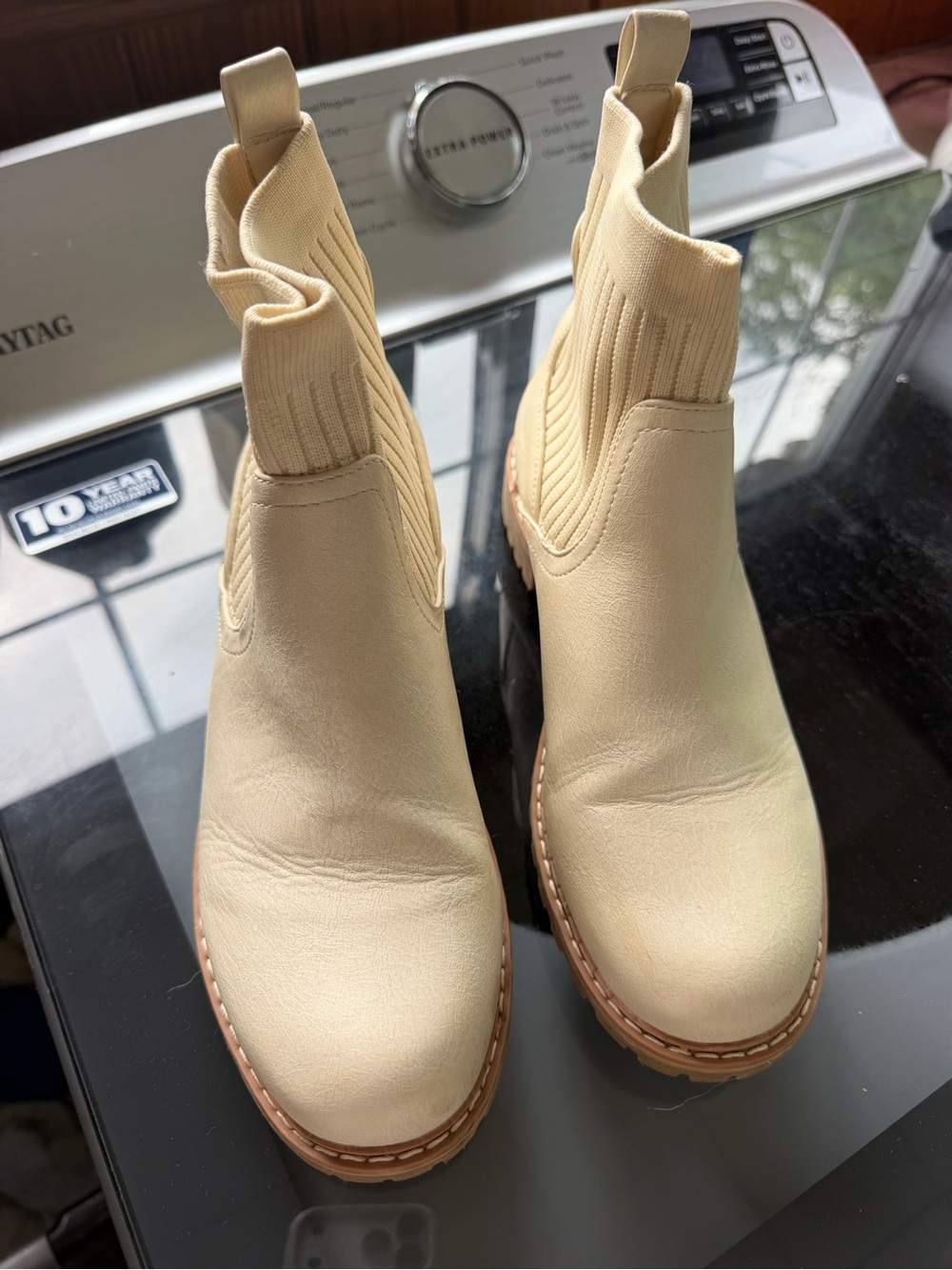 Cream Chelsea Knit Ankle Boots - Women's